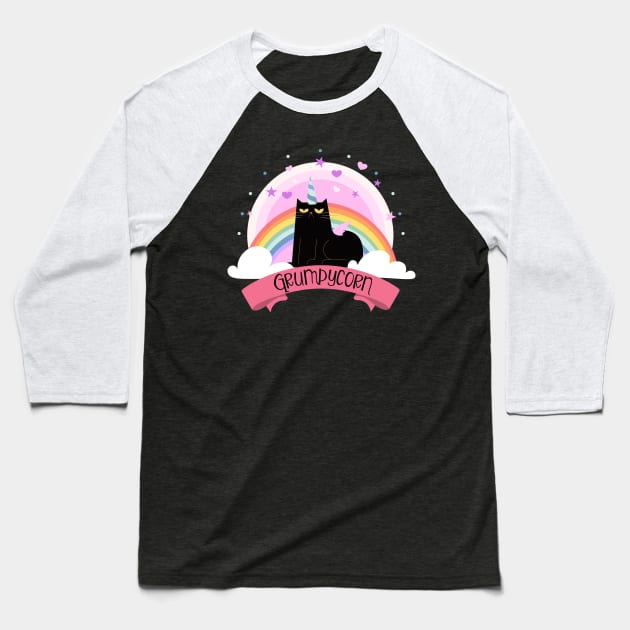 Grumpycorn Grumpy Unicorn Cat Baseball T-Shirt by Bingsi